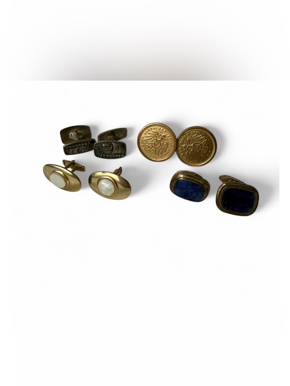 Lot retro Men's Gold-Tone 835 silver Blue Stone Cufflink rusch 830 German coin